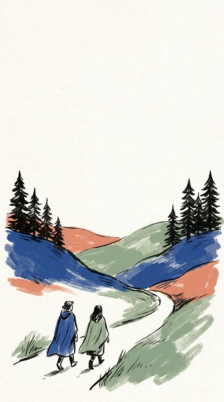 Two people walking side by side on a path